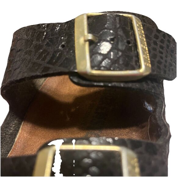 Birkenstock Arizona Shiny Snake Black Birko Flor Sandals Made in Germany Size 10 - Picture 12 of 16